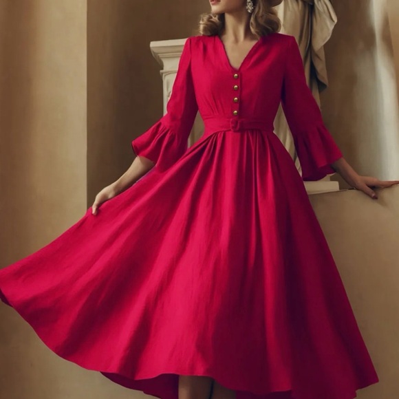 Linen Vibes Dresses & Skirts - Elegant Classic Red Dress! #108